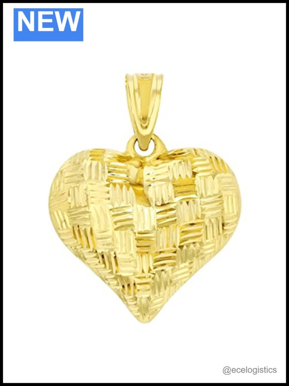 14K Yellow Gold 3D Puffed Heart Charm Pendant